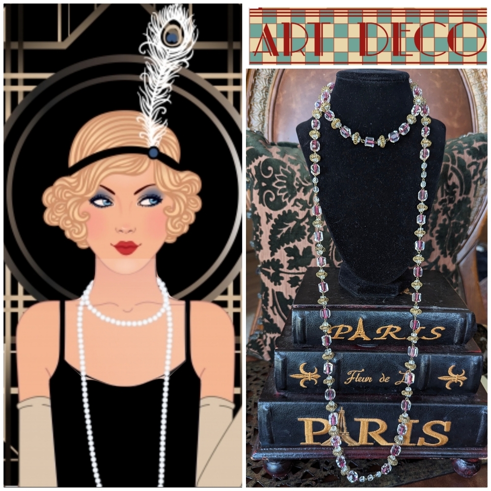 1920💥TOURMALINE/QUARTZ ART DECO NECKLACE